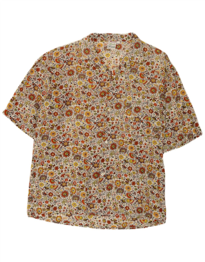 Camicia vintage da uomo a maniche corte floreale multicolore medio