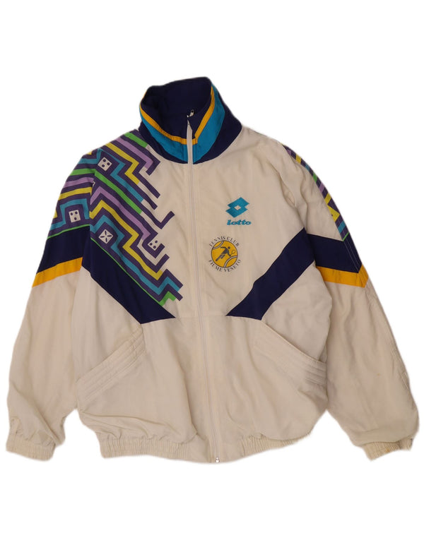 Lotto Mens Graphic Tracksuit Top Jacket Large Off White Geometric Retro