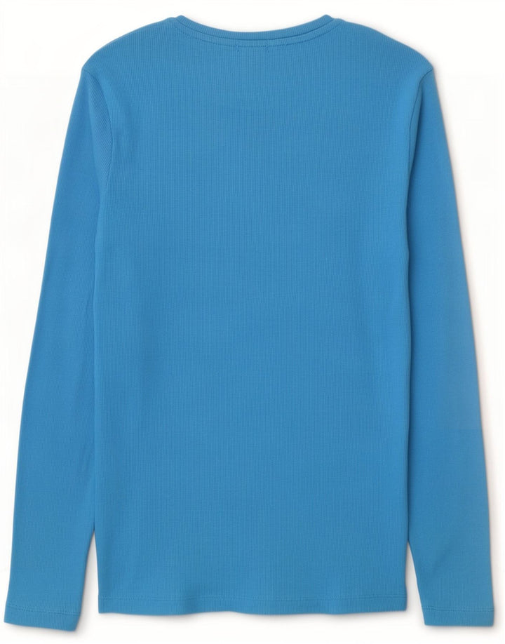 Marks & Spencer Top da donna manica lunga UK 10 piccolo cotone blu