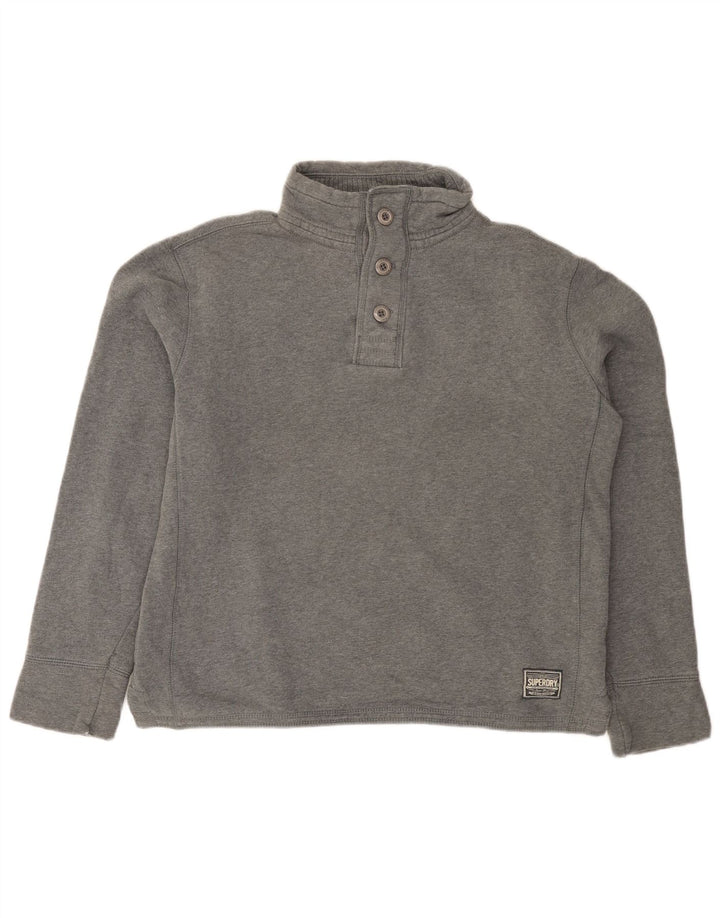Felpa da uomo con collo abbottonato Superdry, cotone grigio medio