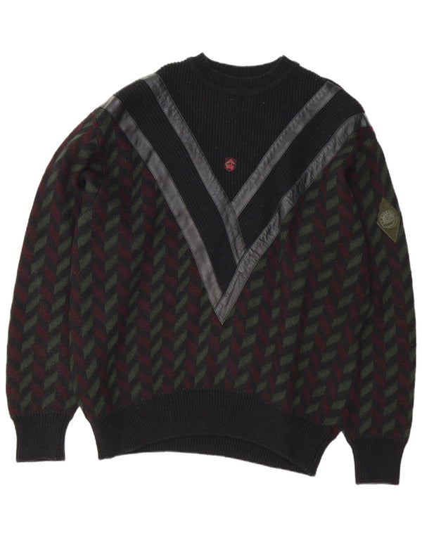 Maglione vintage da uomo girocollo IT 54 XL nero geometrico