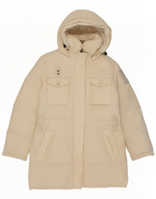 Cappotto imbottito con cappuccio grafico oversize da donna Murphy & Nye UK 10 piccolo bianco