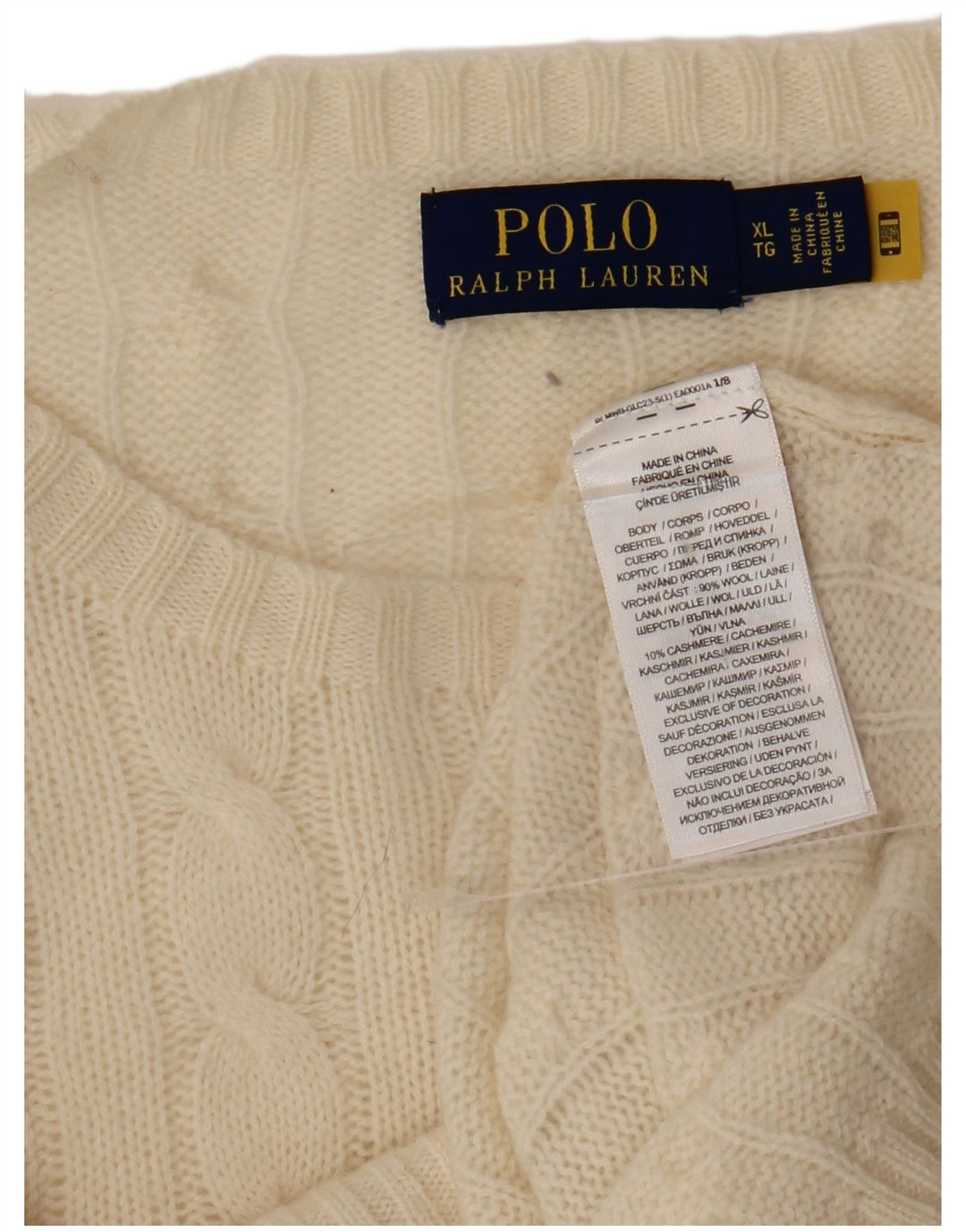 POLO RALPH LAUREN Maglione maglione girocollo da uomo XL in lana bianca