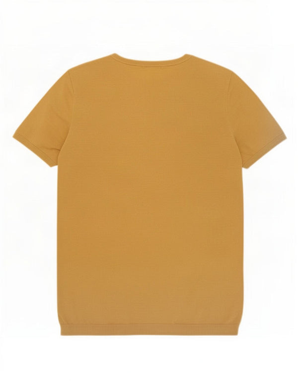 Cos Womens Short Sleeve Crew Neck Jumper Sweater UK 16 Large Yellow Cotton