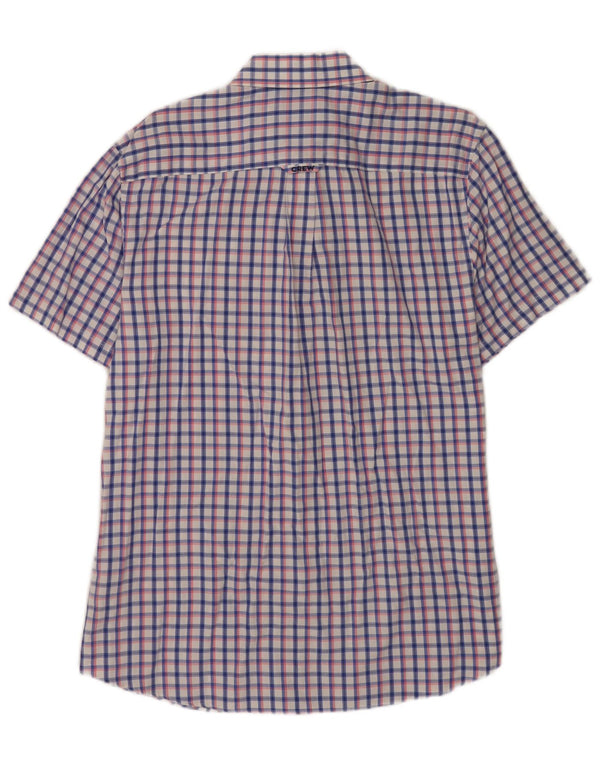 Crew Clothing Camicia da uomo a maniche corte dal taglio classico, in cotone a quadri blu grande