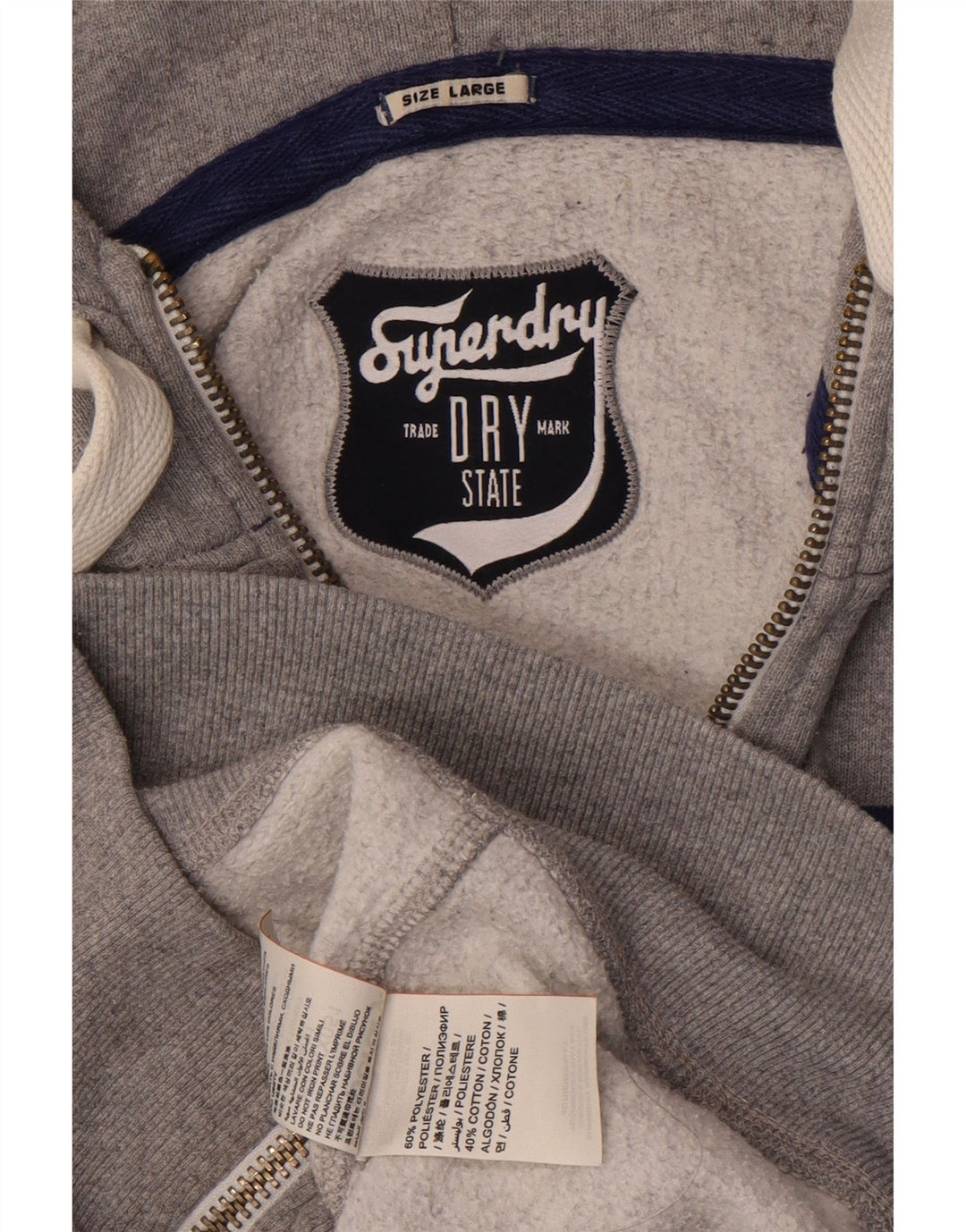 Felpa con cappuccio con zip grafica da uomo SUPERDRY grande poliestere grigio