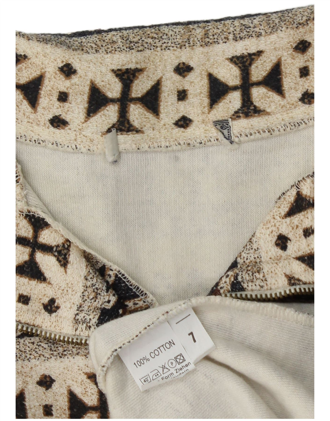Felpa da uomo VINTAGE con zip e collo, maglione grande, cotone Fair Isle beige