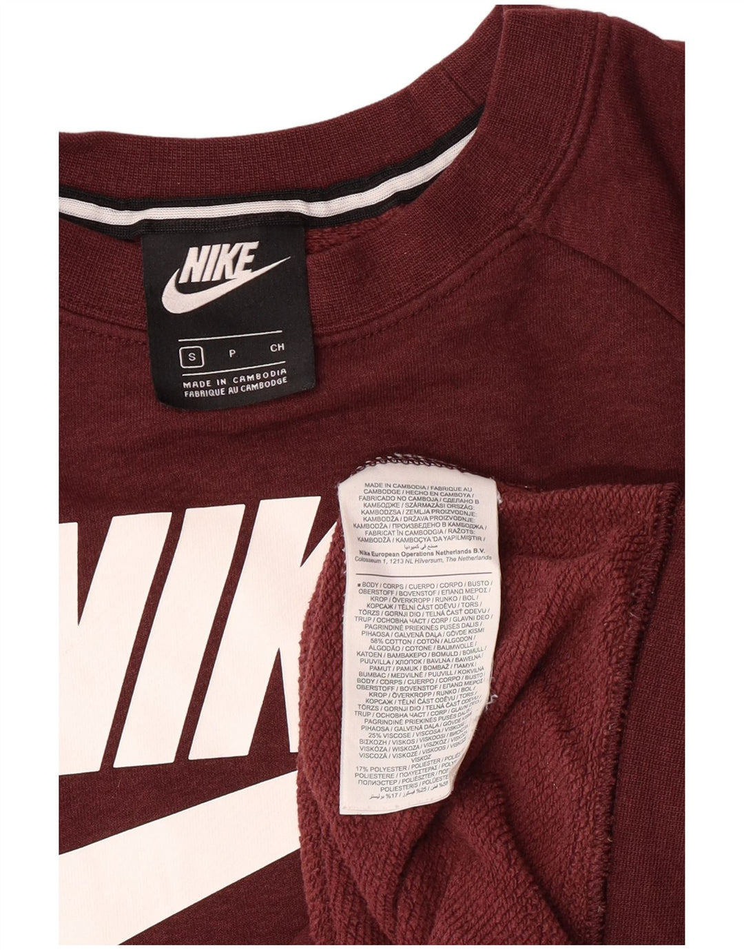 Felpa con grafica corta Nike da donna UK 10 piccola in cotone bordeaux
