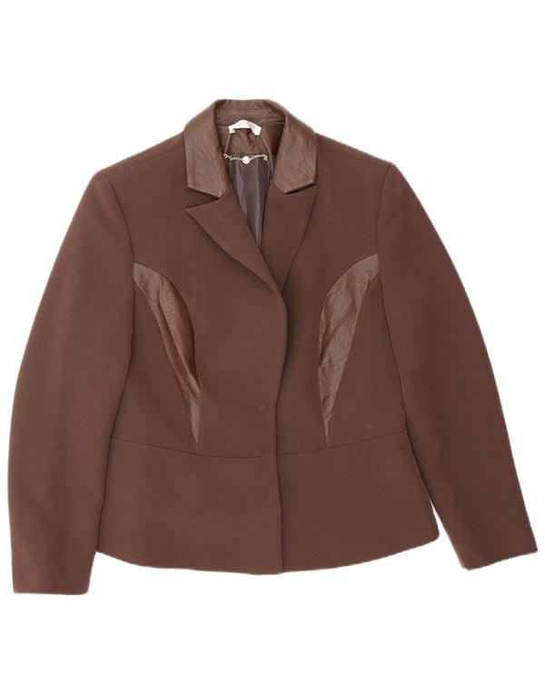 Giacca blazer da donna vintage IT 46 Large Marrone Colourblock Poliestere