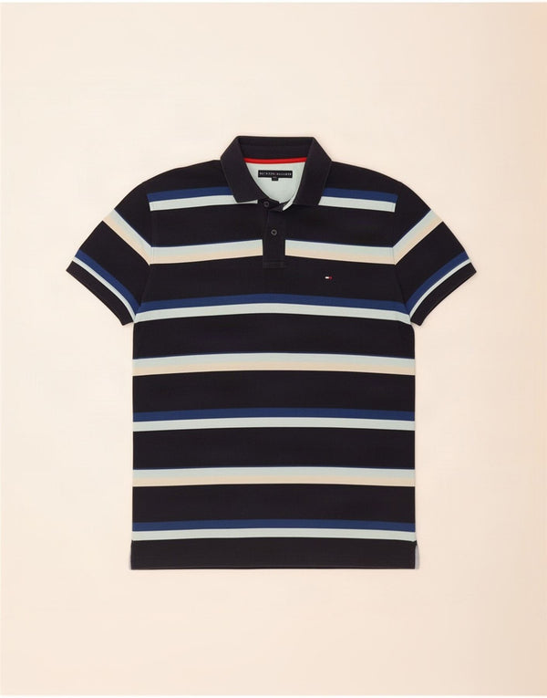 Polo da uomo Tommy Hilfiger grande in cotone a righe blu navy