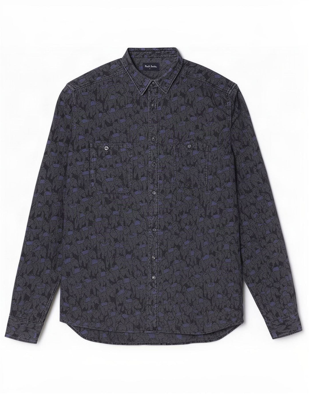 Camicia da uomo Paul Smith grande in cotone con stampa animalier grigia