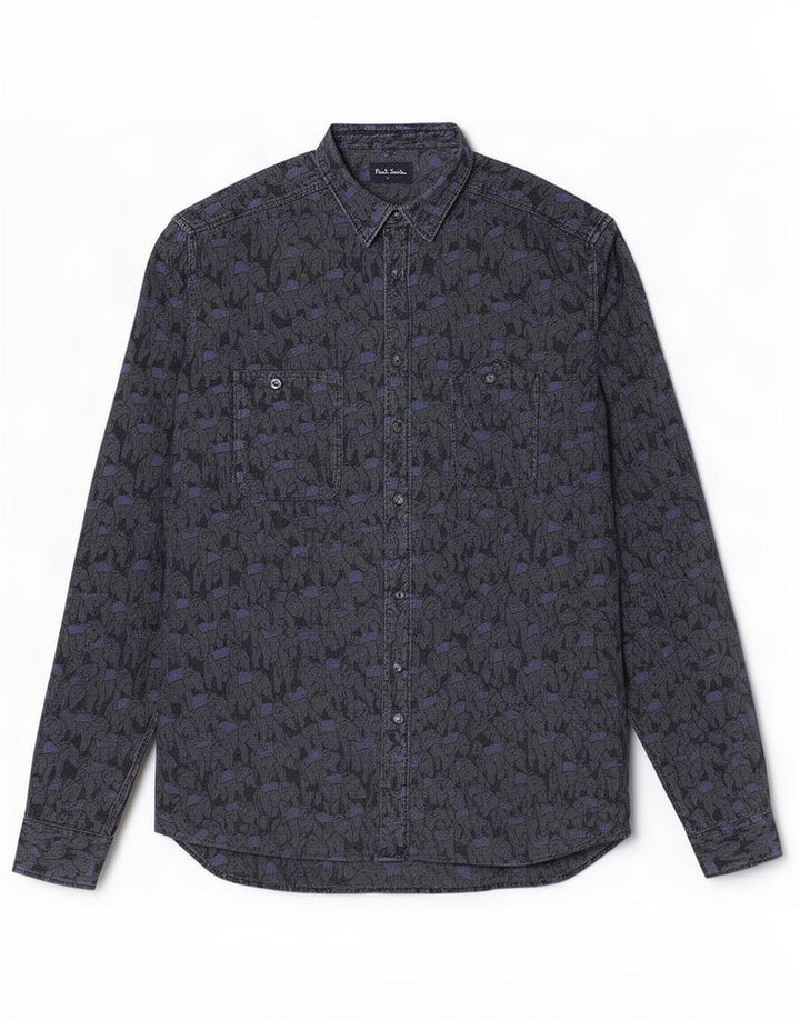 Camicia da uomo Paul Smith grande in cotone con stampa animalier grigia