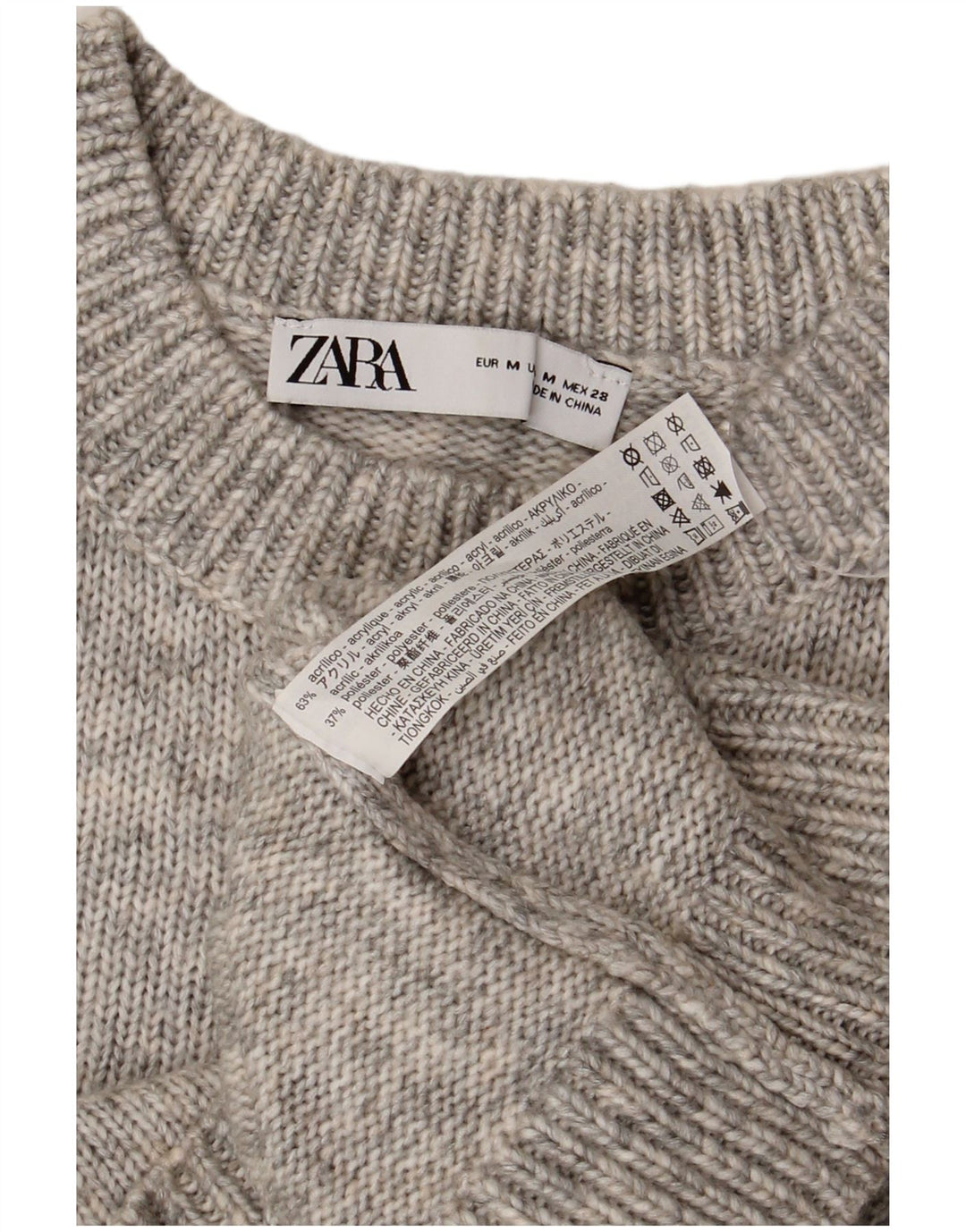 Maglione ZARA da donna girocollo corto UK 12 grigio medio screziato