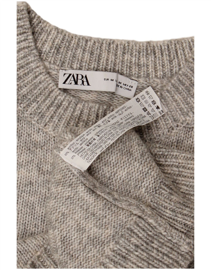 Maglione ZARA da donna girocollo corto UK 12 grigio medio screziato