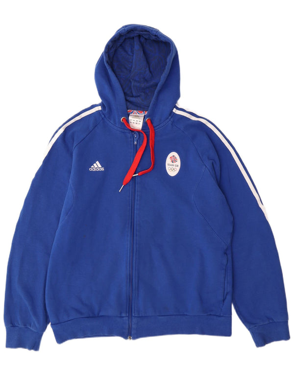 Felpa con cappuccio con zip grafica Adidas Team GB da uomo grande in cotone blu