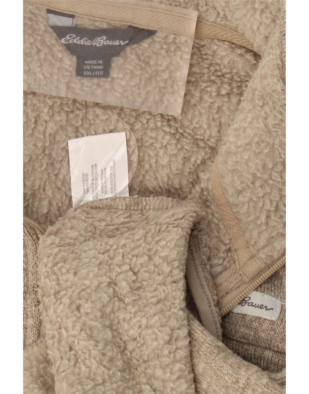 EDDIE BAUER Mens Zip Neck Sweatshirt Jumper 2XL Beige Polyester Vintage Eddie Bauer and Second-Hand Eddie Bauer from Messina Hembry 