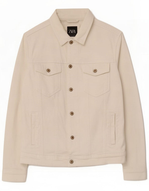 Giacca di jeans da uomo Zara UK 40 grande in cotone bianco sporco