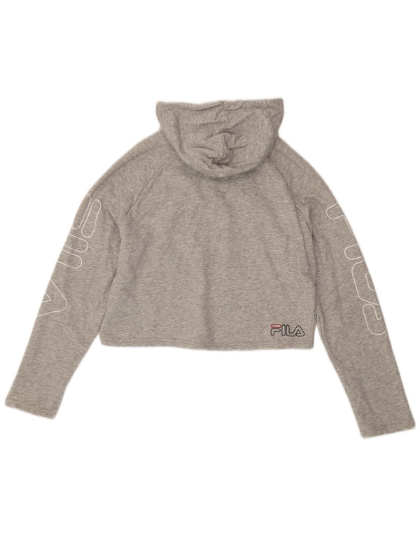 Felpa con cappuccio grafica corta da donna Fila UK 6 XS cotone chiazzato grigio