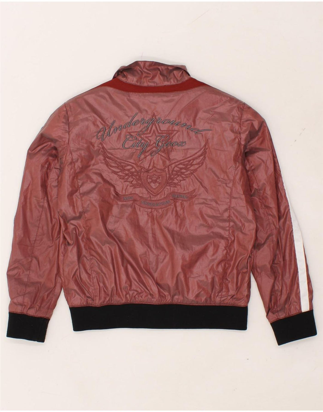 GEOX Boys Graphic Bomber Jacket 7-8 Years Maroon Vintage Geox and Second-Hand Geox from Messina Hembry 