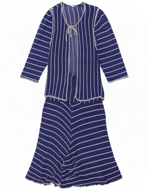 C&A Womens Knit 2 Piece Set EU 44 Large Blue Striped Acrylic