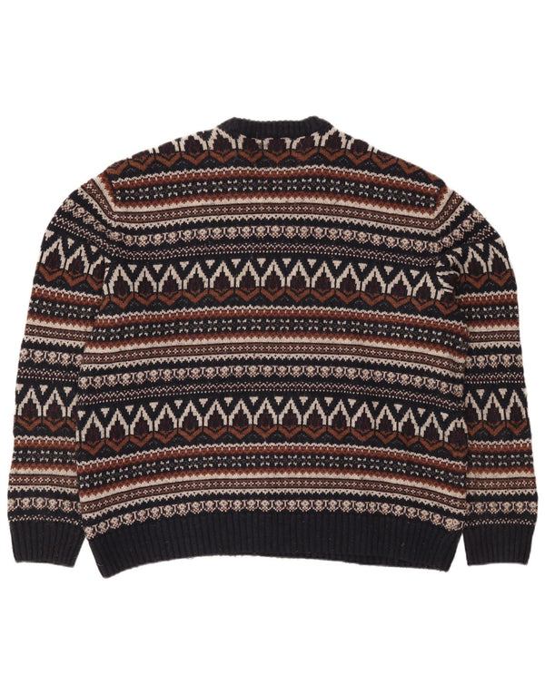 Marks & Spencer Mens Crew Neck Jumper Sweater Large Black Fair Isle