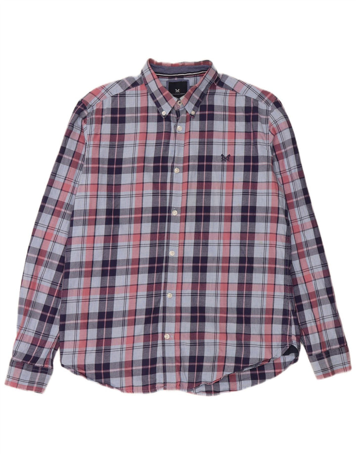 Crew Clothing Camicia da uomo slim fit in flanella di cotone a quadri blu medio