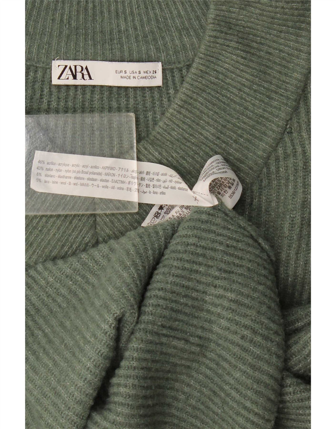 Maglione corto con scollo a V corto oversize da donna Zara UK 10 piccolo verde