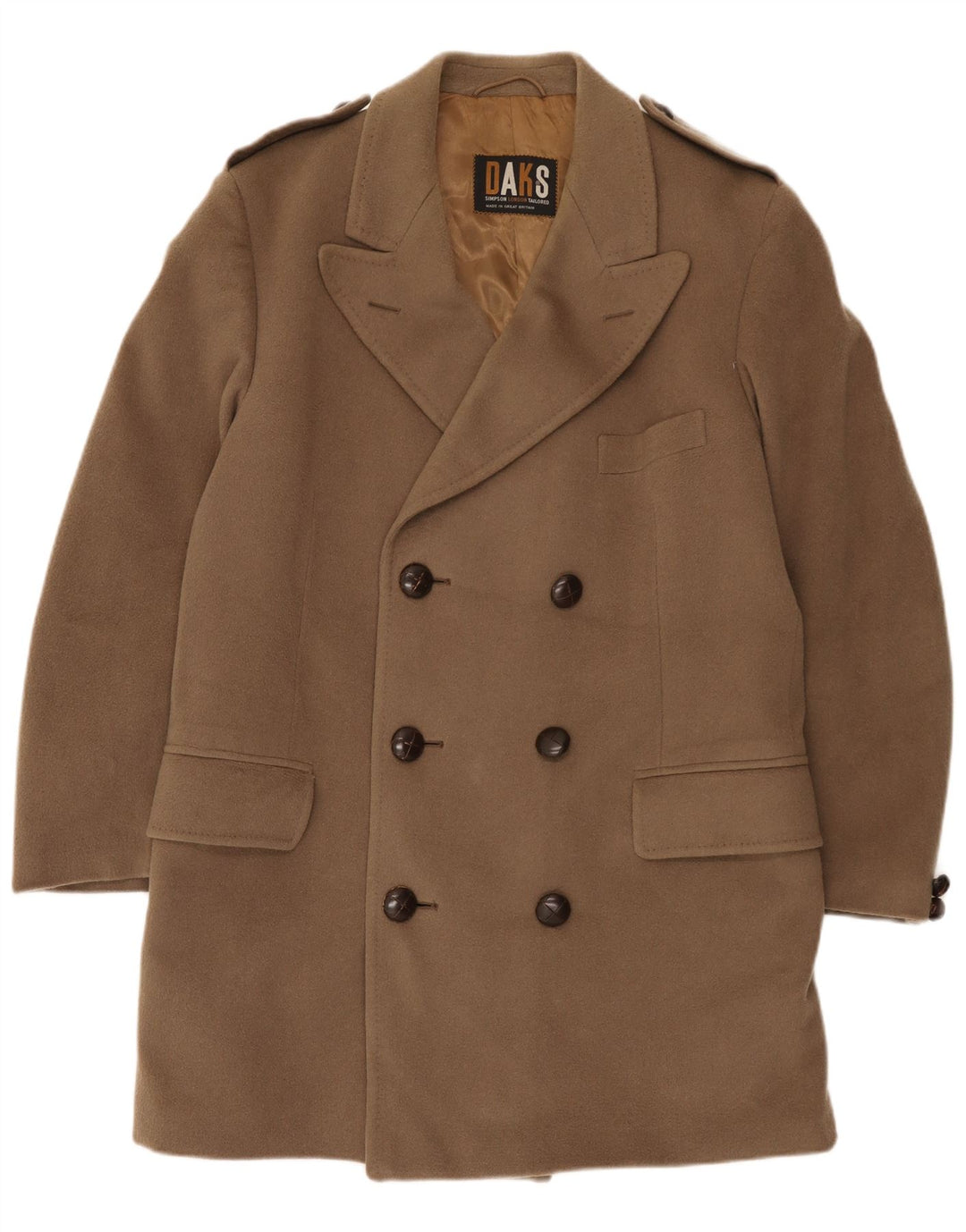 Cappotto doppiopetto militare da uomo di Dack UK 42 XL lana vergine marrone