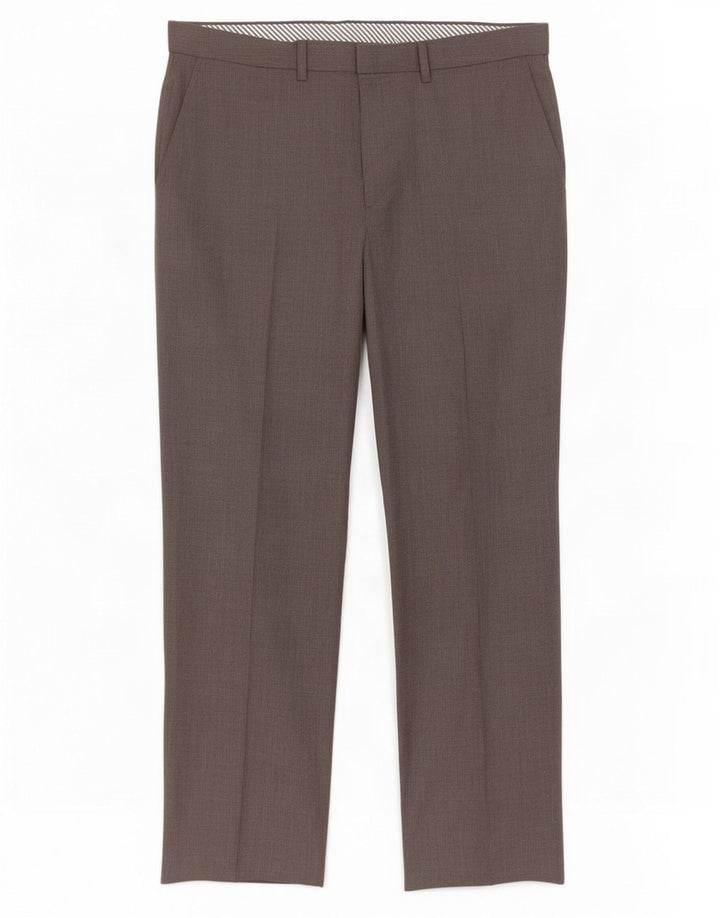Pantaloni da abito dritti da uomo Marks & Spencer W36 L31 lana marrone