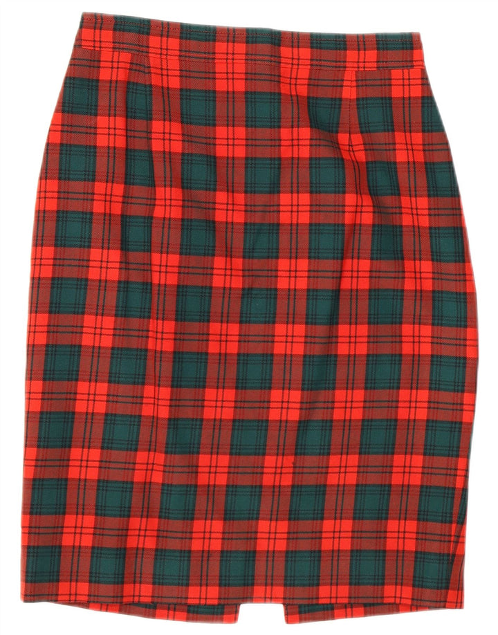 Gonna a tubino vintage da donna IT 42 media W27 lana a quadri rossa