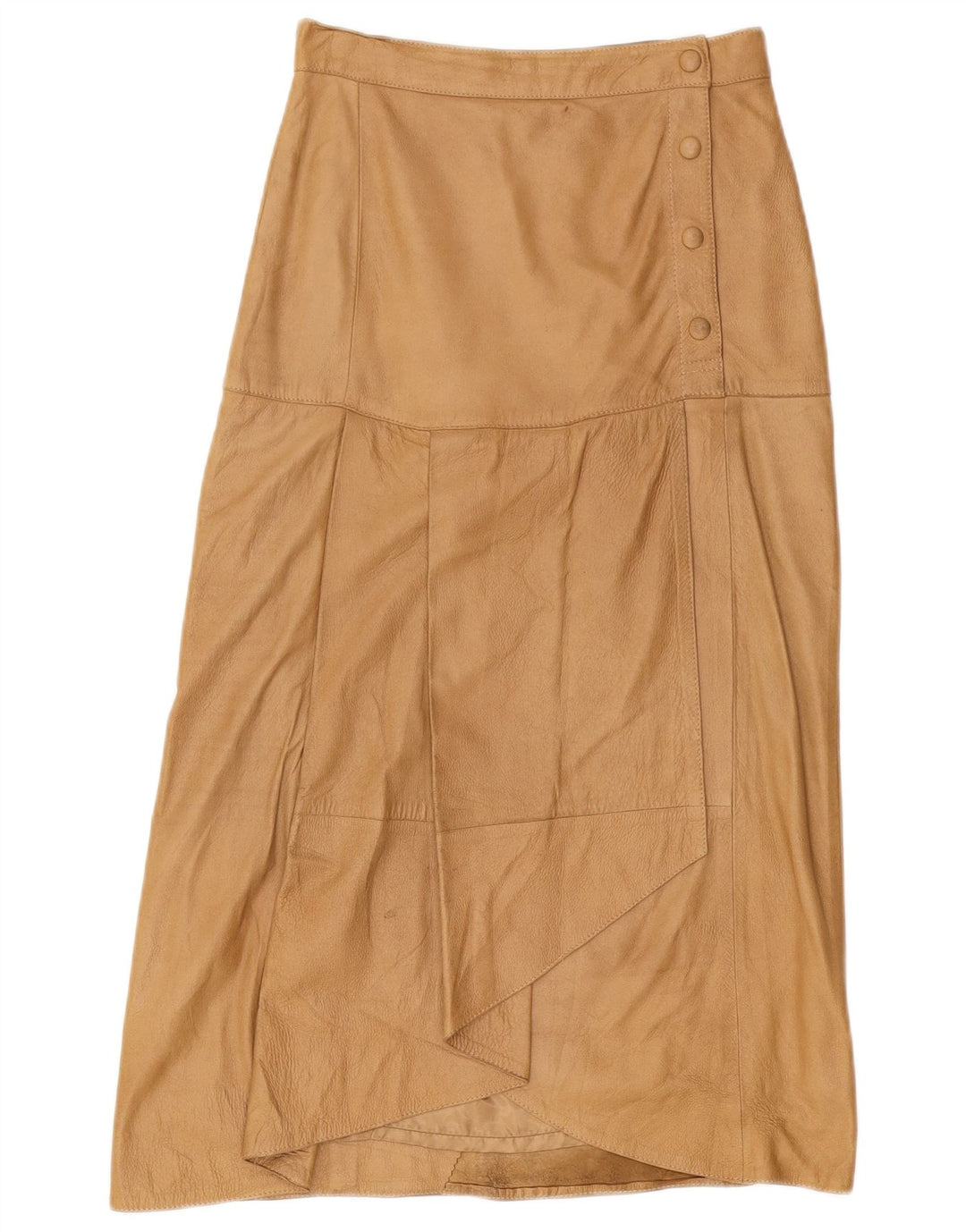 Gonna in pelle a vita alta da donna VINTAGE IT 42 Media W26 Marrone