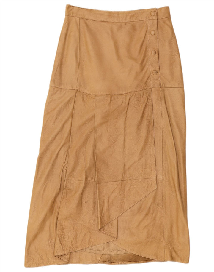 Gonna in pelle a vita alta da donna VINTAGE IT 42 Media W26 Marrone