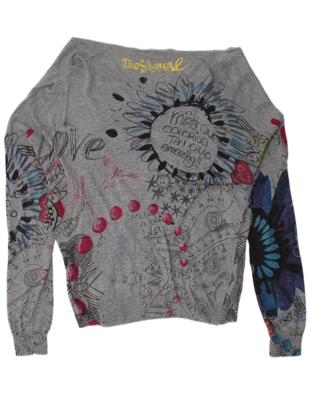 Maglione cardigan grafico da donna DESIGUAL UK 16 grande grigio