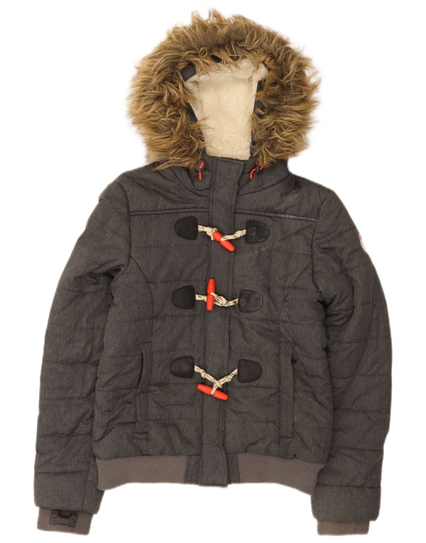 Giacca imbottita con cappuccio da donna Superdry UK 12 Poliestere grigio medio