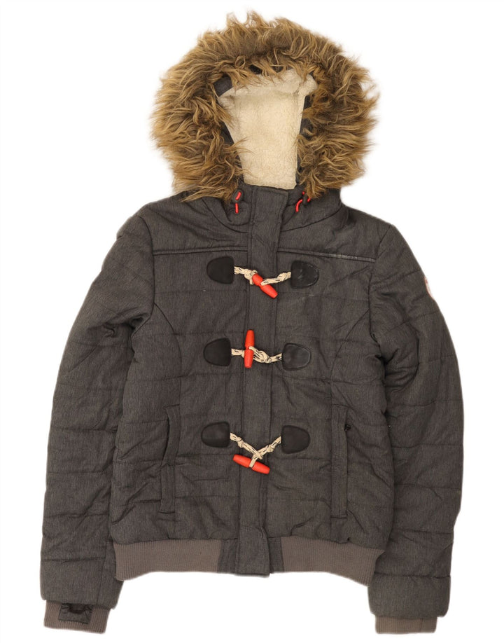 Giacca imbottita con cappuccio da donna Superdry UK 12 Poliestere grigio medio