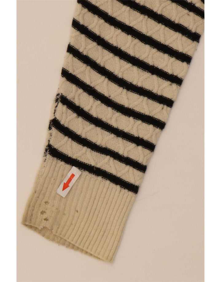 Levi's Donna Maglione con scollo a barca Maglione UK 10 Piccolo Lana a righe beige