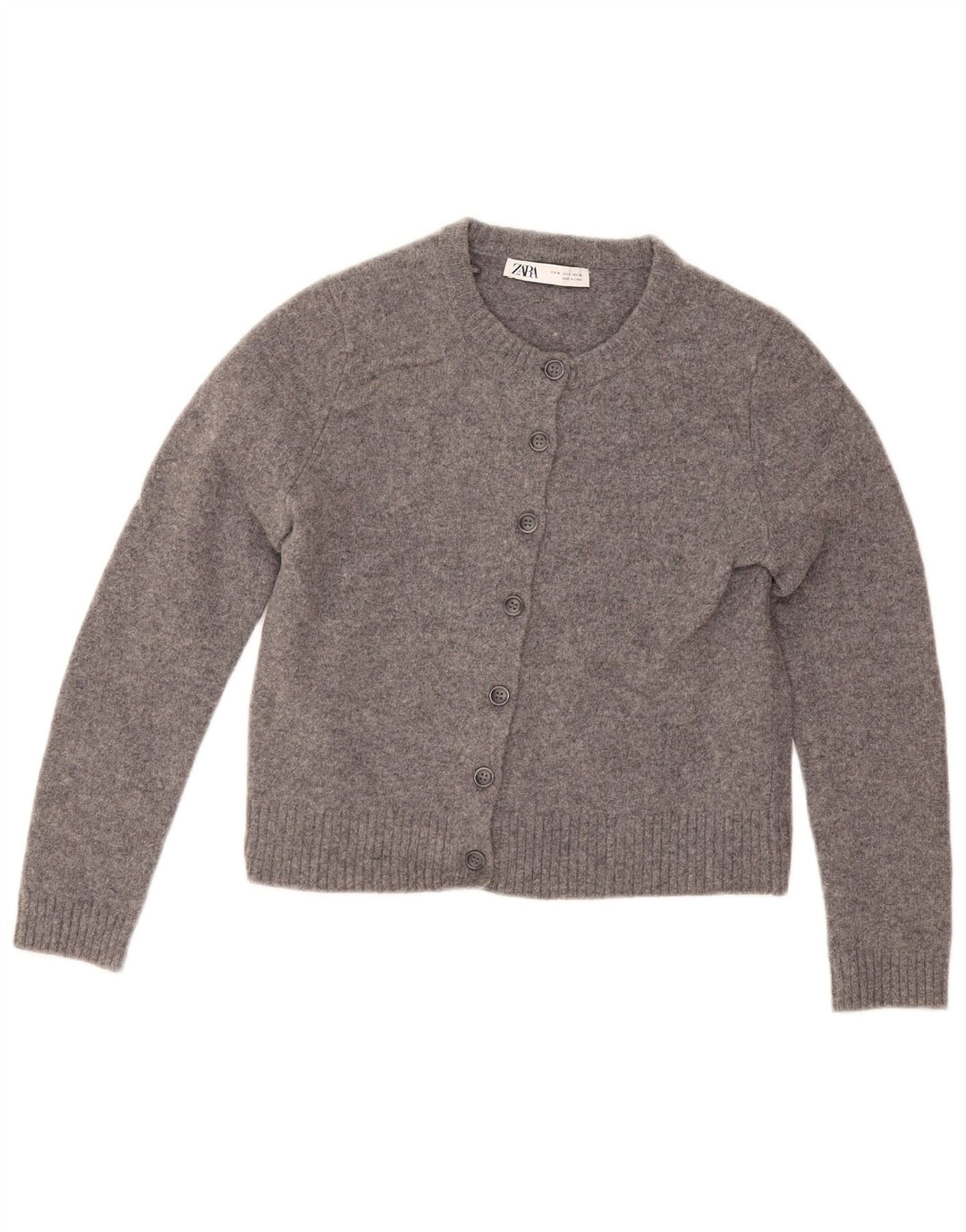Maglione cardigan corto da donna Zara UK 12 Lana grigio medio