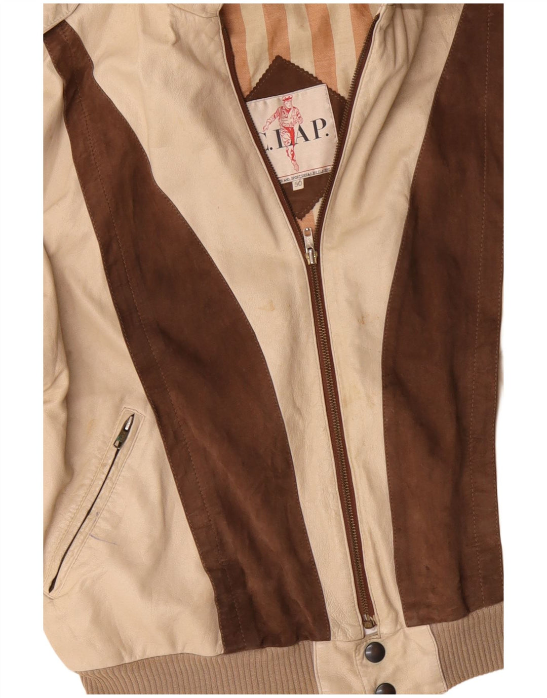 Giacca in pelle militare da uomo VINTAGE IT 50 Large Beige Colourblock