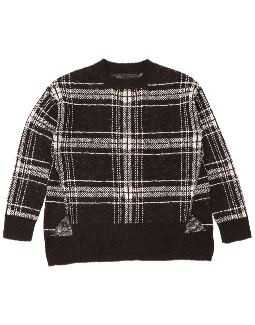 Maglione maglione girocollo da donna Marks & Spencer UK 10 piccolo quadretto nero