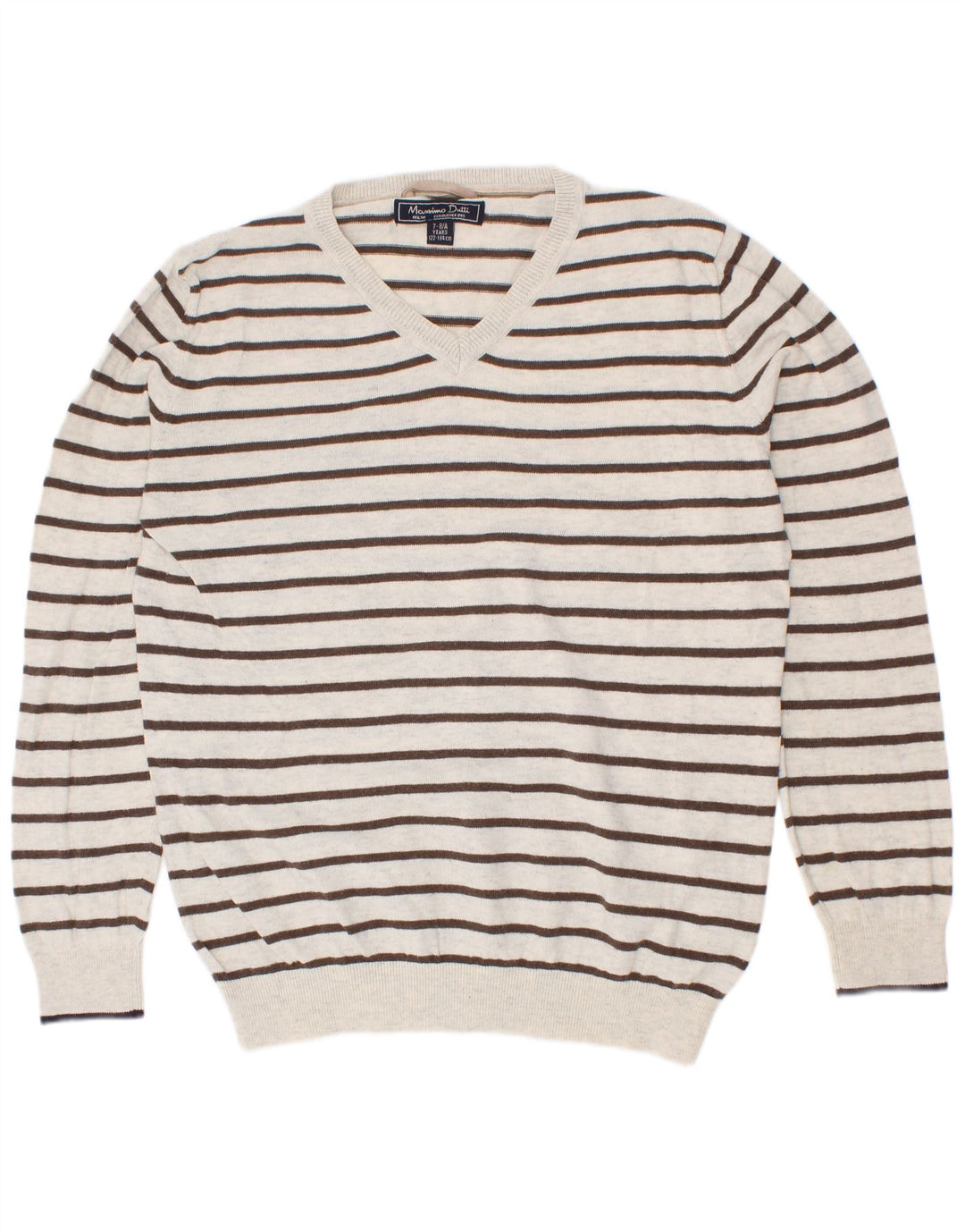 Maglione maglione con scollo a V per ragazzi Massimo Dutti 7-8 anni in cotone a righe bianche