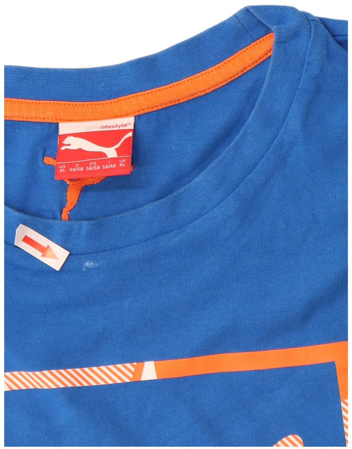 T-shirt grafica da uomo Puma Top XL in cotone blu