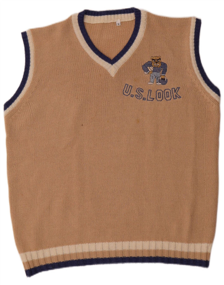 Canotta grafica vintage da uomo, grande, in acrilico beige