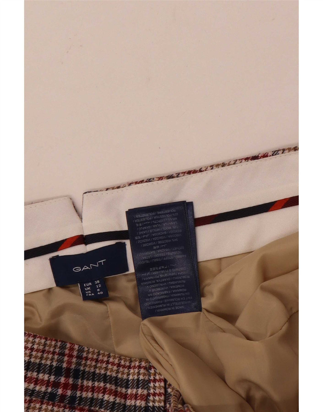 Pantaloni da abito slim da donna Gant UK 12 Medium W30 L28 Lana pied de poule rossa