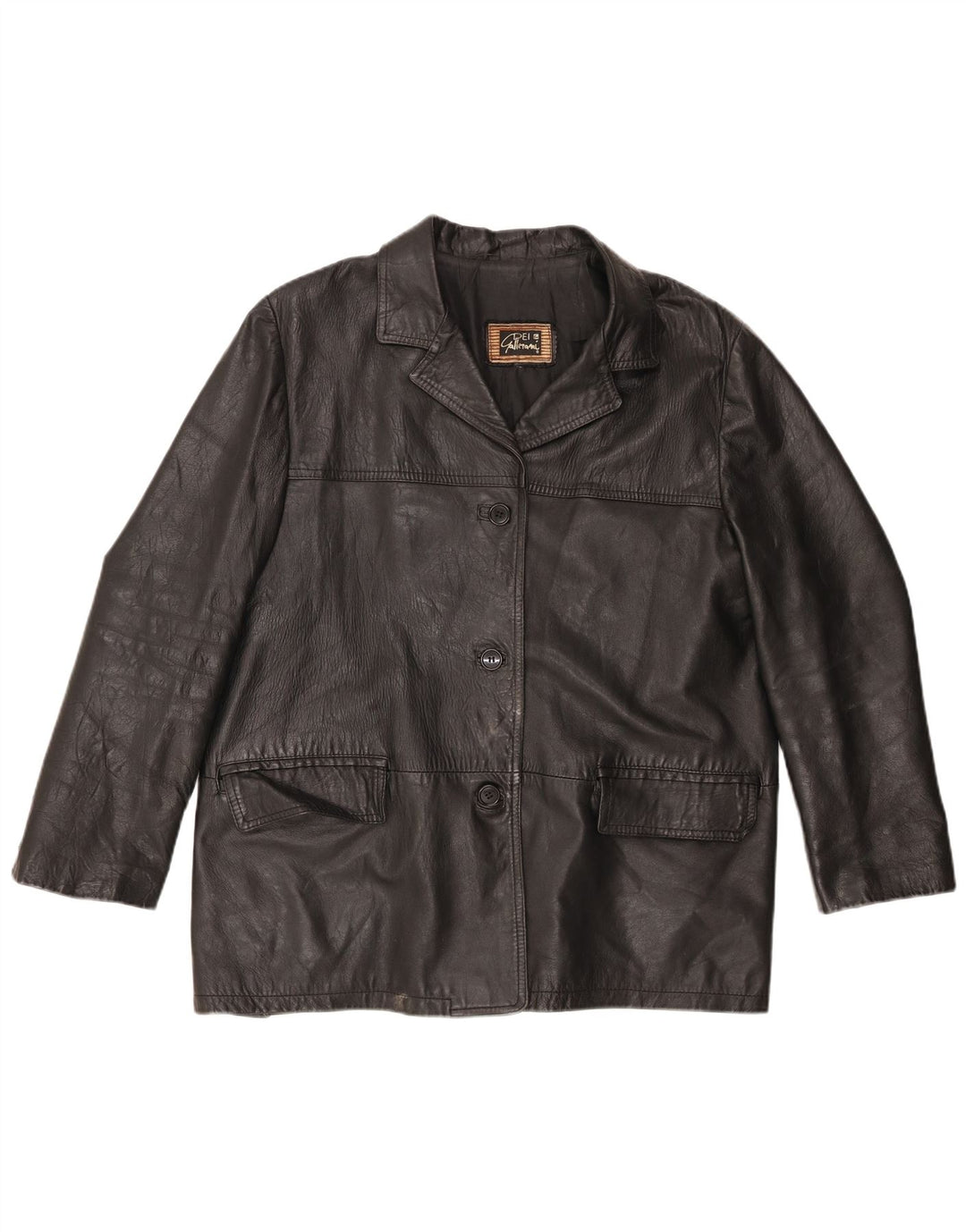 Giacca blazer in pelle oversize da donna vintage a 3 bottoni UK 16 grande nera