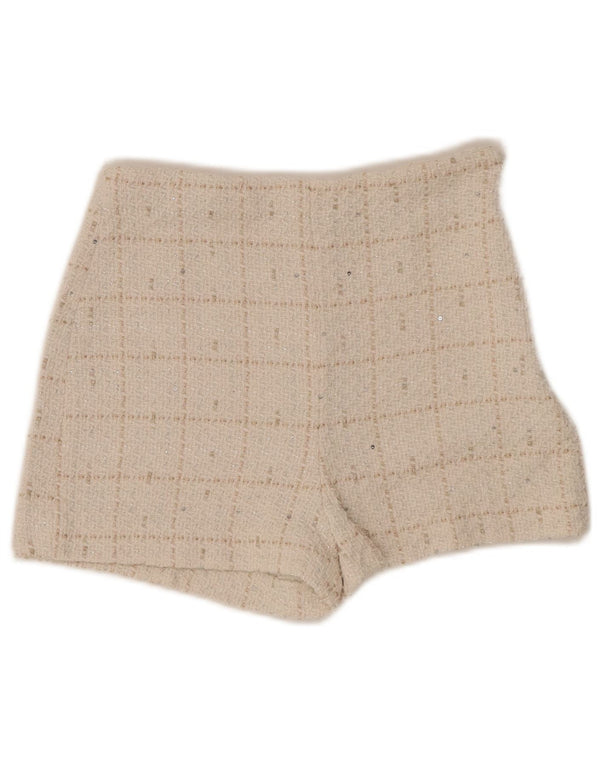 Pantaloncini casual a vita alta da donna ZARA XS W24 bianco sporco a quadri