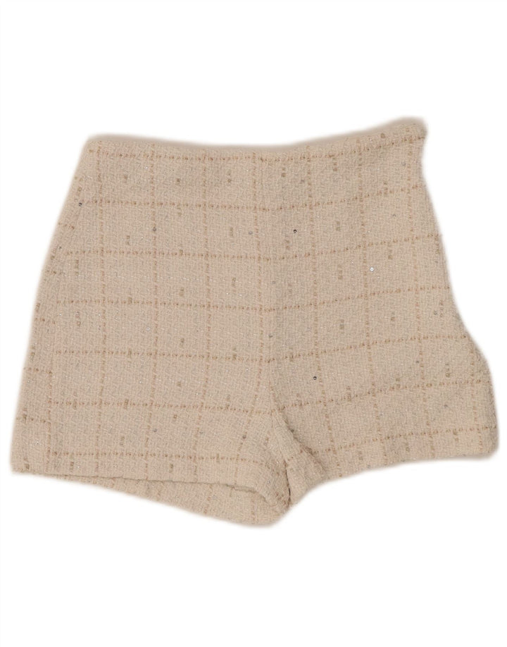 Pantaloncini casual a vita alta da donna ZARA XS W24 bianco sporco a quadri