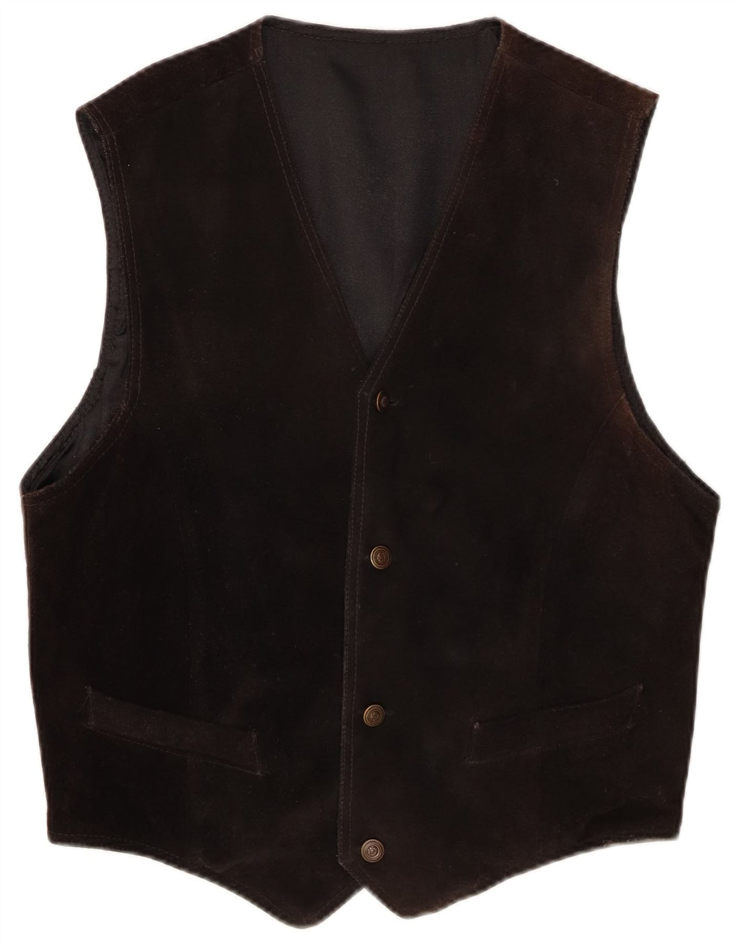 Gilet vintage da uomo in pelle scamosciata EU 48 in pelle marrone medio