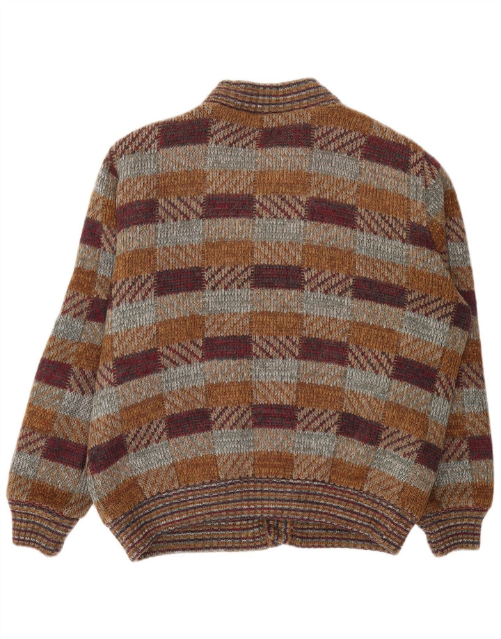 Maglione cardigan da uomo vintage XL a quadri multicolore