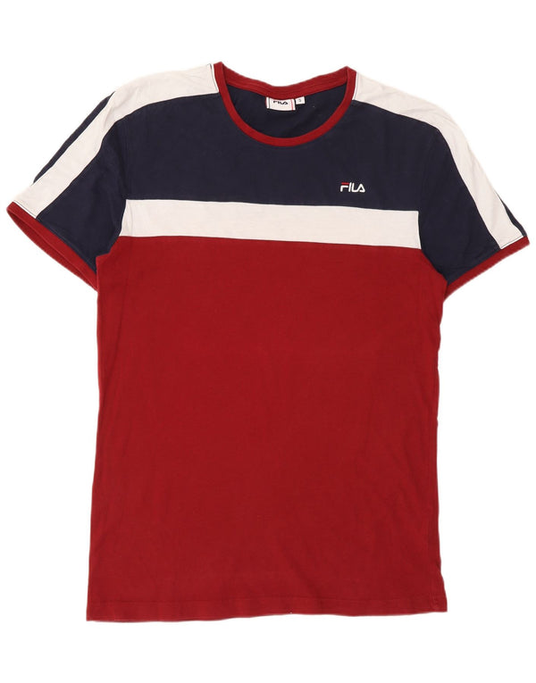 T-shirt Fila da uomo Top Small rossa in cotone color block