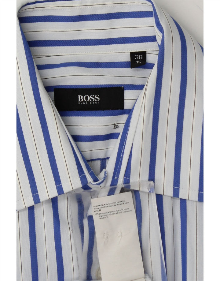 Camicia formale da uomo HUGO BOSS taglia 38 15 cotone a righe blu medio